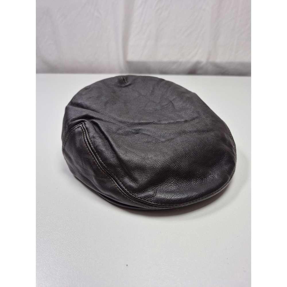 VTG Kangol Hat Flat Cap Fitted Mens Small Brown Ivy Plain Leather Geez Lined